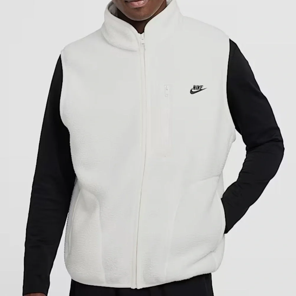 Nike Winterized‎ Fleece Vest Size Medium Mens White Sportswear Club Full Zip